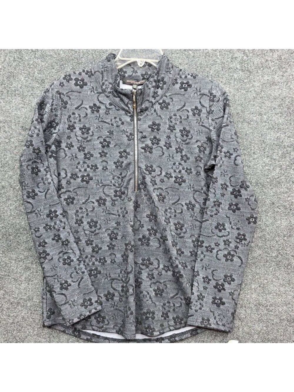 Robert Kitchen Canada Floral Jacquard Half Zip Pullover Top Black Whimsygoth